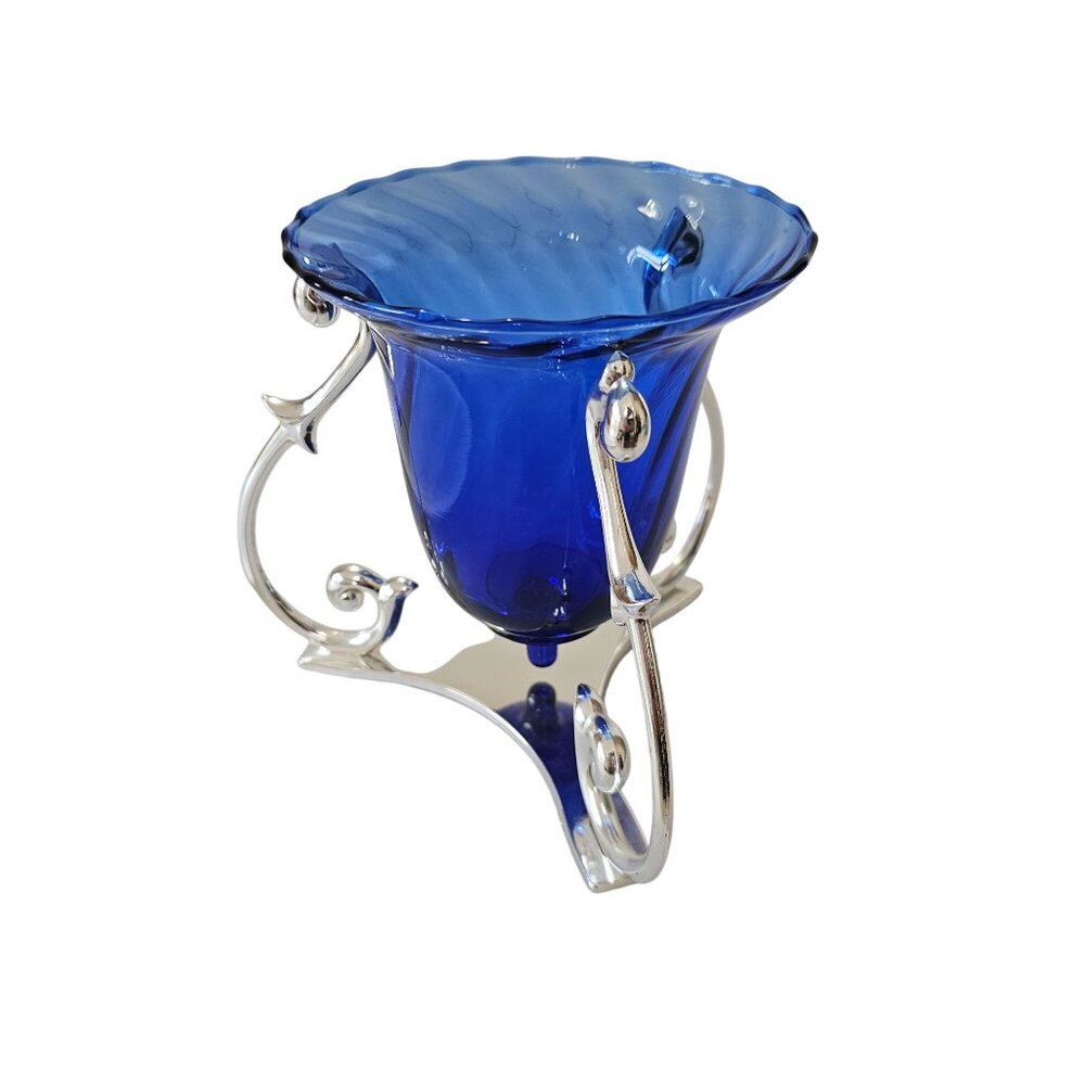 Partylite Cobalt Blue Soliloquy Candleholder 6" glass metal tealight votive hold - Picture 4 of 7